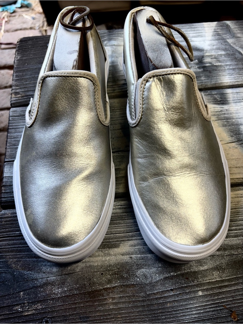 Vans slip on sneakers in metallic silver #skateboarding Womens 6.5